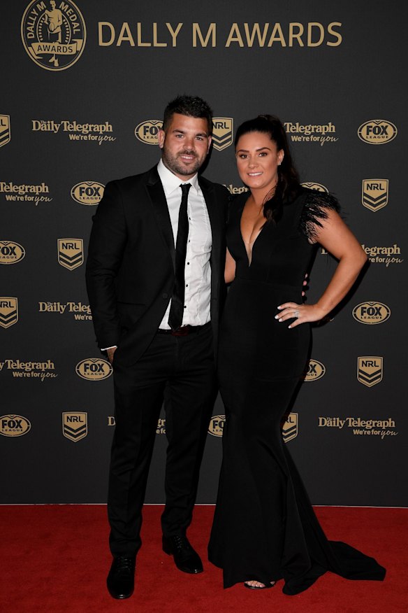 South Sydney's Adam Reynolds and wife Tallara arrive at the Dally M Awards.