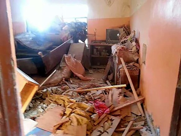 The inside of a destroyed building in the streets of Fallujah, a city under the control of the Islamic State, also known as ISIS. Fallujah, Iraq.