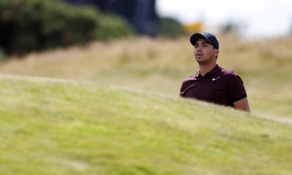 Trust your swing: Jason Day struggles to follow his shot during a practice round at Carnoustie.