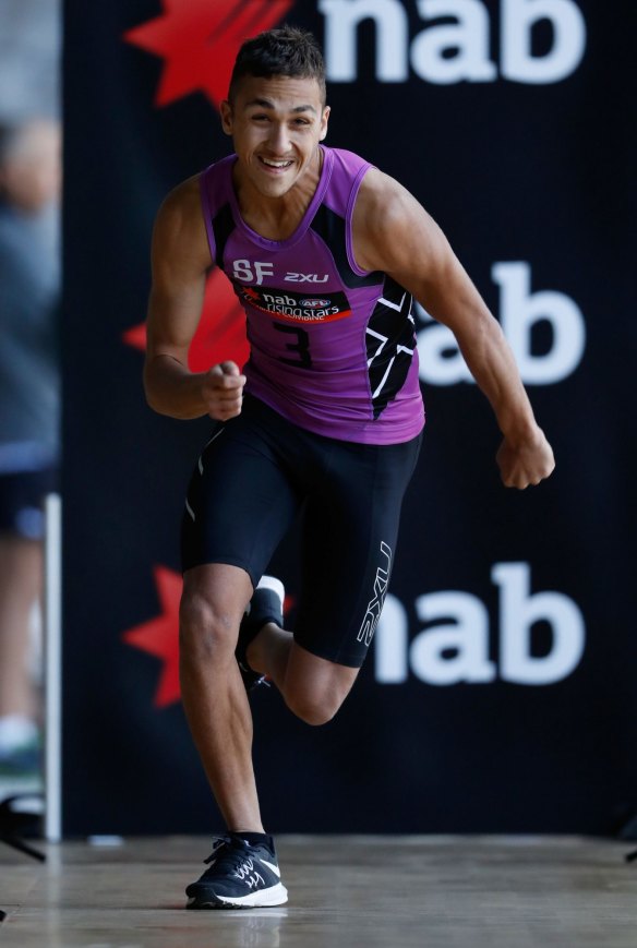 Shai Bolton runs sprints during the draft combine.