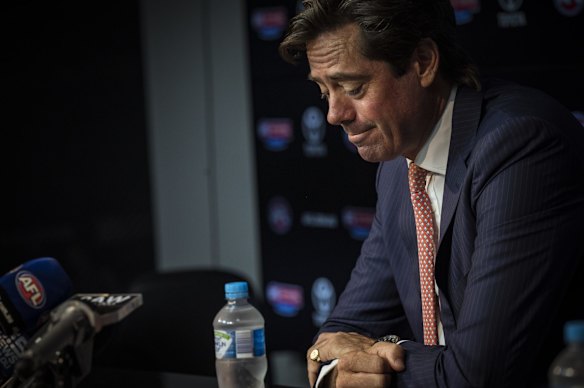 An emotional AFL CEO Gillon McLachlan announces he will be stepping down from the role at the 2022 season end. 