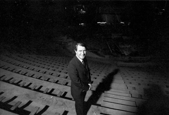 NSW Premier Neville Wran on the site of the Sydney Entertainment Centre on 17 November 1982.