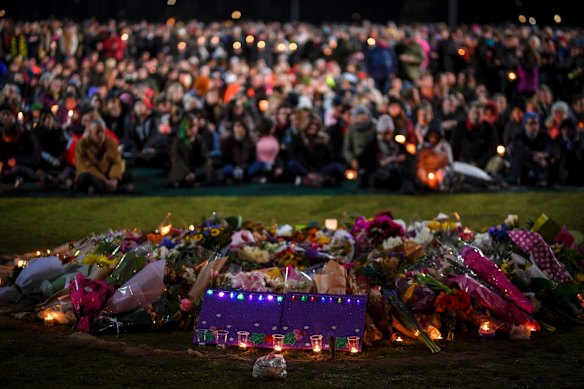 Thousand of people attend a candlelight vigil in solidarity for the Melbourne comedian Eurydice Dixon who was found dead at Princes Park in North Carlton last week. 