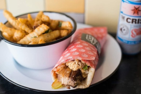 2 East Coast kebab and 'hot crinkles' chips with preserved lemon and spiced butter at Biggie Smalls in Collingwood