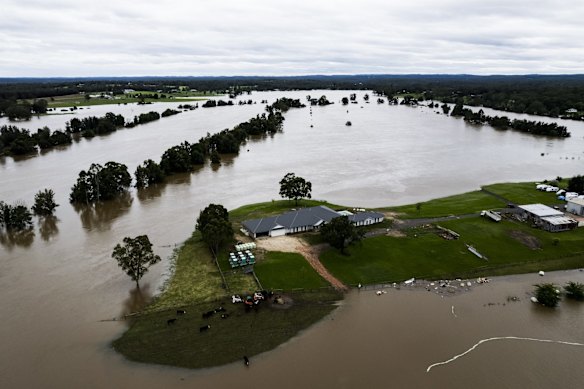 Heavy flooding continues as properties are still isolated along the Hawkesbury River at Pitt Town.
