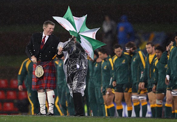 The Scottish National Anthem singer looks on during the International Test match between the Australian Wallabies and Scotland at Hunter Stadium on June 5, 2012 in Newcastle, Australia.