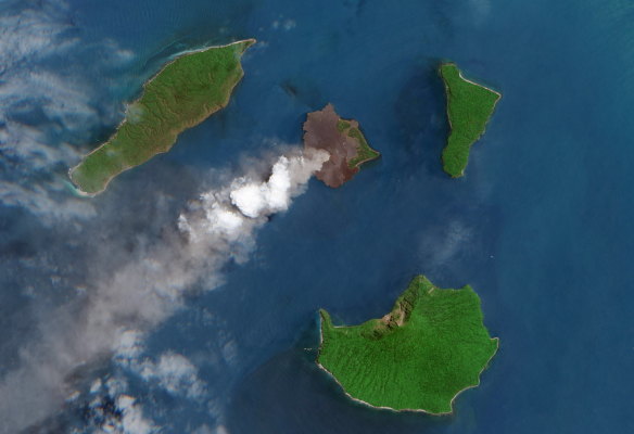 Photo taken from the International Space Station shows Anak Krakatoa erupting volcanic ash.