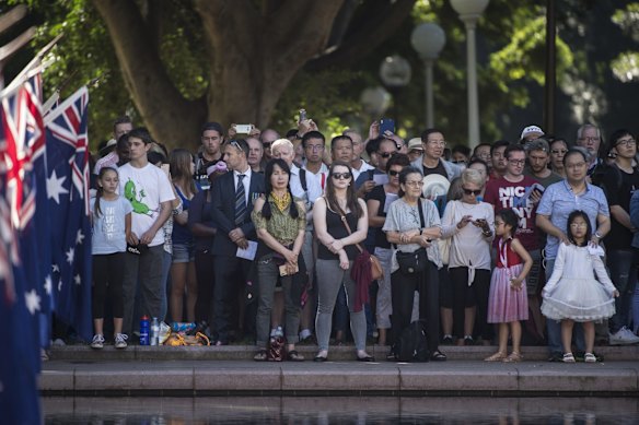 Attendees at the ANZAC Commemoration Service at the ANZAC Memorial, Hyde Park, 2019.