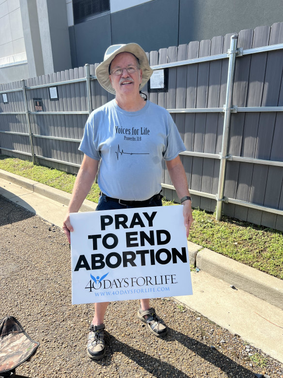 Anti-abortion campaigner Doug Hiser outside the clinic in Jackson, Mississippi.