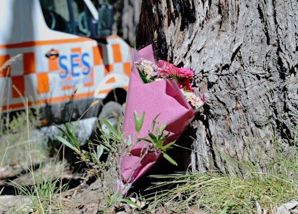 A floral tribute at the site. 