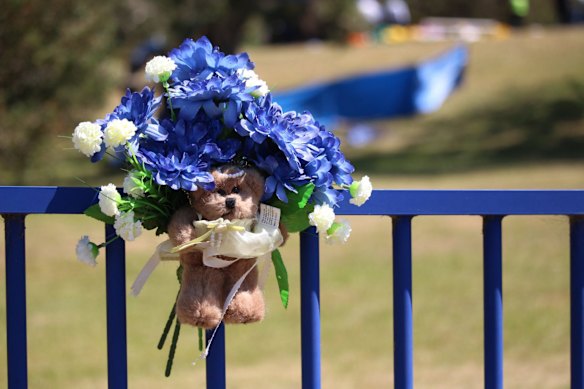 Flowers left at Hillcrest Primary School.