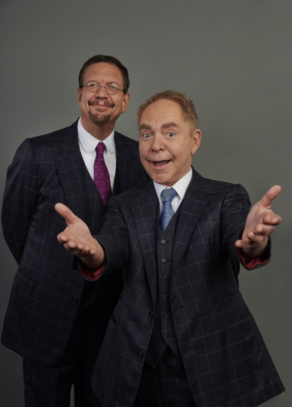 Teller (right), a former schoolteacher, almost never speaks on stage, while Penn almost never stops.