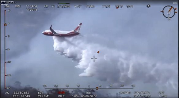 The Boeing 737, dubbed 'Gaia', in action for the NSW Rural Fire Service.