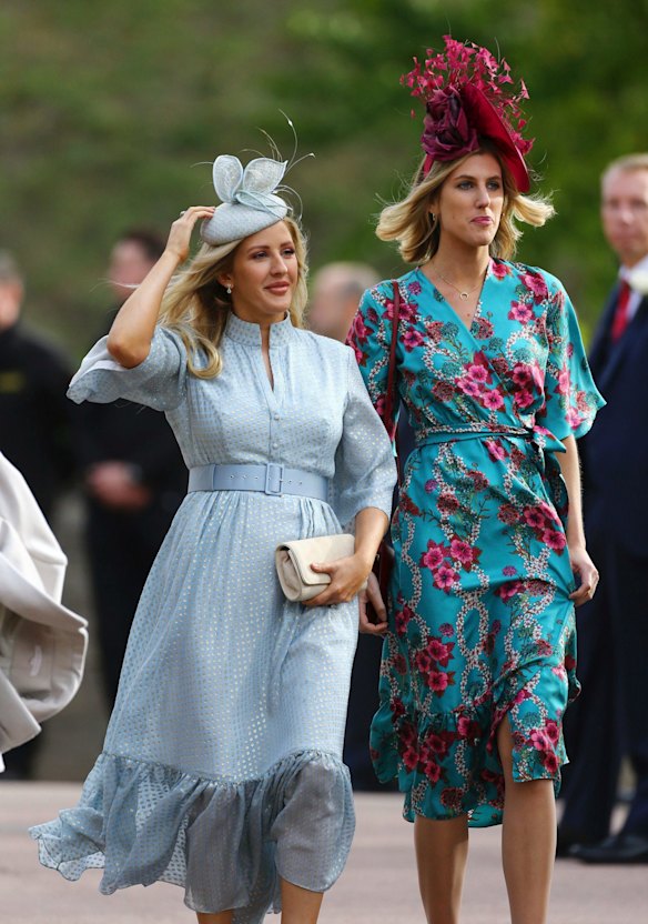 Ellie Goulding, left, arrives ahead of the wedding of Princess Eugenie of York and Jack Brooksbank.
