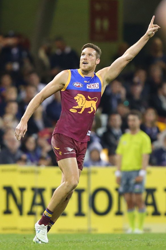 Luke McGuane celebrates a goal.