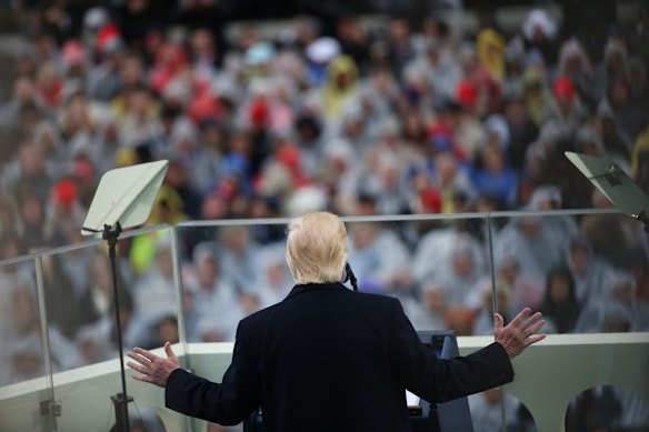 US President Donald Trump delivers his inaugural address.