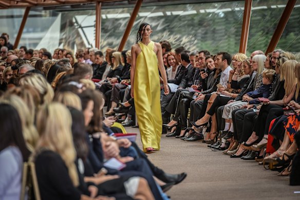 Models on the catwalk for Carla Zampatti's Spring/Summer 2015 collection showcase.