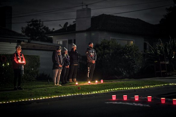 Local residents in Clara Street, Macleod in Melbourne on Anzac Day.