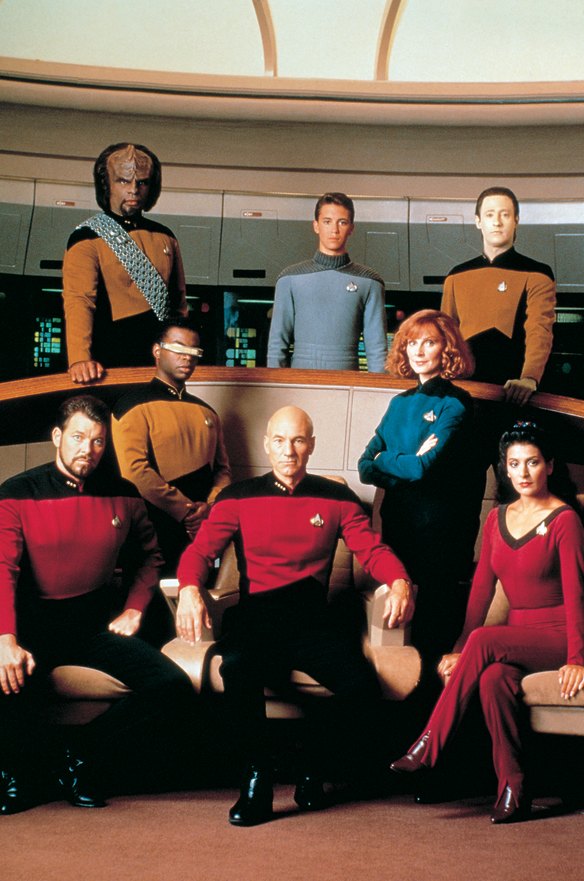The way they were ... the cast of Star Trek: The Next Generation. Back: Worf (Michael Dorn), Wesley (Wil Wheaton), Data (Brent Spiner). Front: Riker (Jonathan Frakes), LaForge (LeVar Burton), Picard (Patrick Stewart), Dr Crusher (Gates McFadden and Counselor Troi (Marina Sirtis).