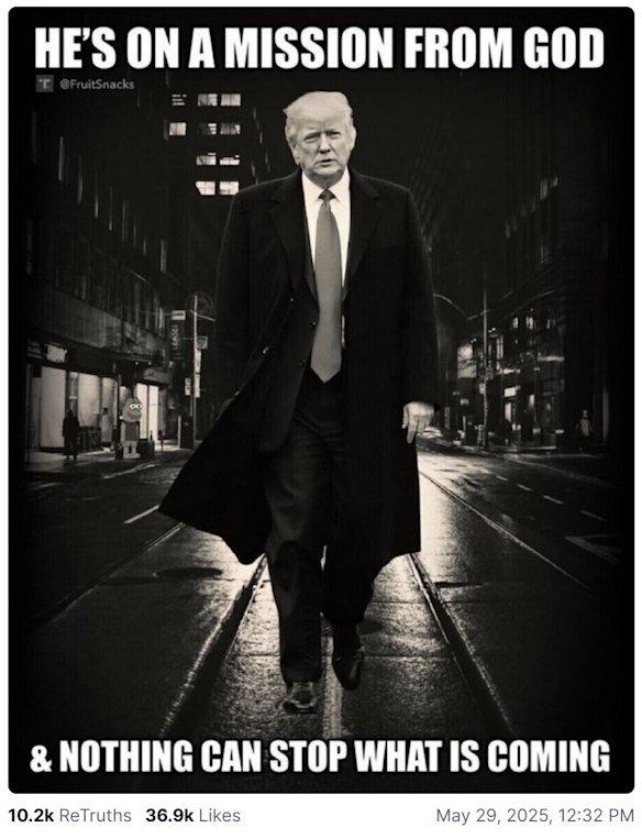 The image Trump posted to Truth Social with Pepe the Frog in the background (left).