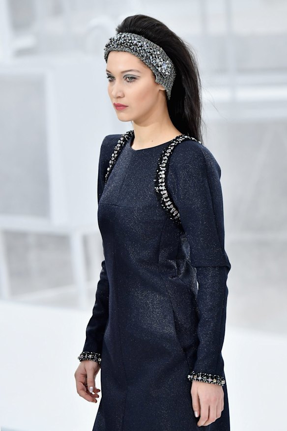 Bella Hadid walks the runway during the Chanel show.