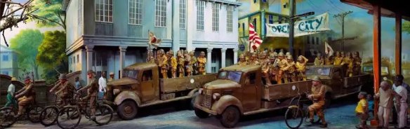 A depiction of Japanese forces occupying Manila in 1942.