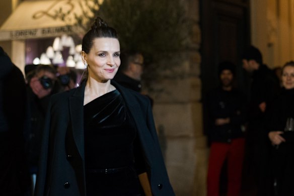 French actress, Juliette Binoche, arrives for the Armani show as part of Paris Haute Couture Fashion Week Spring/Summer 2019-2020.