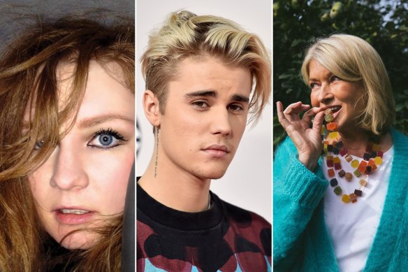 From left: Anna Sorokin, singer Justin Bieber and cookbook author Martha Stewart have all enjoyed boosted reputations, and bank balances, from crime or unlawful activity.  