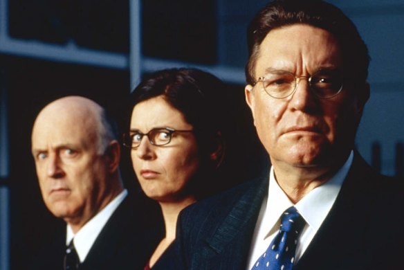 From left: John Clarke, Gina Riley and Bryan Dawe of "The Games", a razor-sharp satire of the 2000 Sydney Olympics.