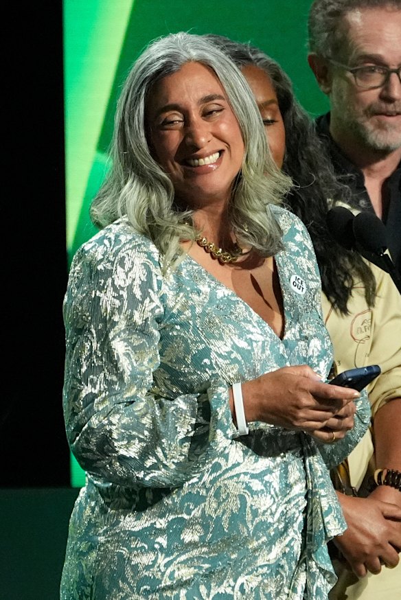 Geeta Gandbhir accepts the award for best documentary at the Film Independent Spirit Awards in Hollywood in February.