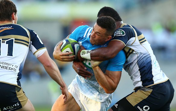 Sonny Bill Williams of the Blues is tackled.