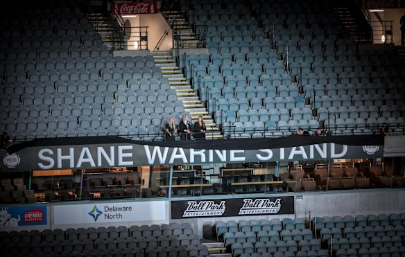 Shane Warne's children unveiled the new sign bearing his name on the Great Southern Stand at the MCG.
“Now every time we look into the Great Southern Stand we will think of Shane,” said Eddie McGuire. “For Warnie offered hope and excitement, grit and determination, fun and memories. It is the stand of the people. It is the Shane Warne Stand forever.”
The service ended with Frank Sinatra’s My Way.