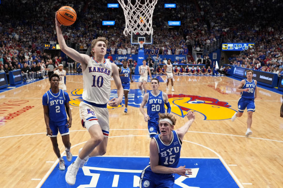 Johnny Furphy explodes to the hoop against BYU earlier this year.