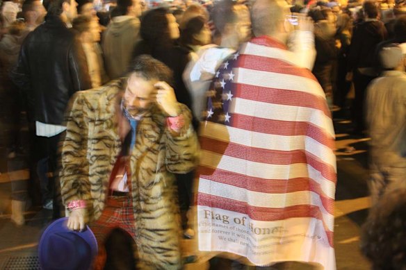 Spontaneous crowds gather at the World Trade Centre.