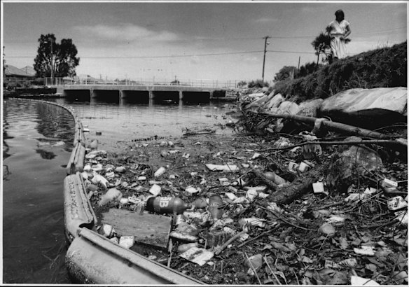 The Barrier Across Muddy Creek, (A Cooks River Tributary at Bestic Street, Designed To Catch Floating Rubbish. November 24, 1986.