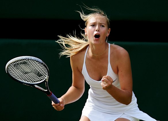On the way: Maria Sharapova after winning her semi-final match against Lindsay Davenport in 2004.
