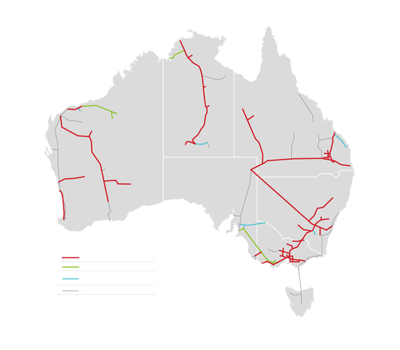 APA's gas pipeline network [in red] accounts for the majority of the nation's gas transport infrastructure.