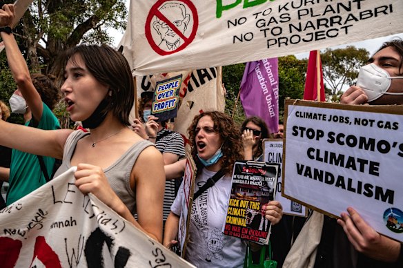 Young people gathered in front of the Prime Minister's Kirribilli residence for the School Strike 4 Climate protest.