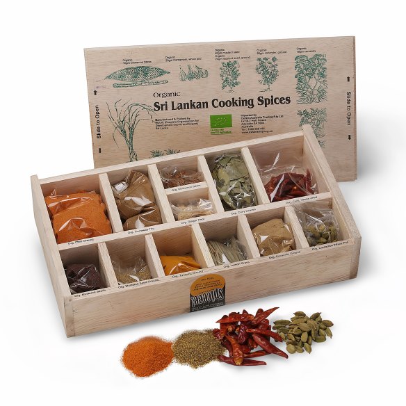 Sri Lankan cooking spices gift box, $39.95, from The Oxfam Shop, <a href="https://shop.oxfam.org.au/sri-lankan-cooking-spices-gift-box/" target="_blank">shop.oxfam.org.au</a>.