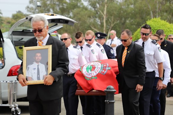Funeral of firefighter Andrew O'Dwyer of the Horsley Park Rural Fire Brigade. Andrew was tragically killed along with fellow member Geoff Keaton on December 19 while fighting the Green Wattle Fire near Buxton.