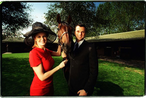 Charlotte and Scott Miller with their racehorse in 1999.