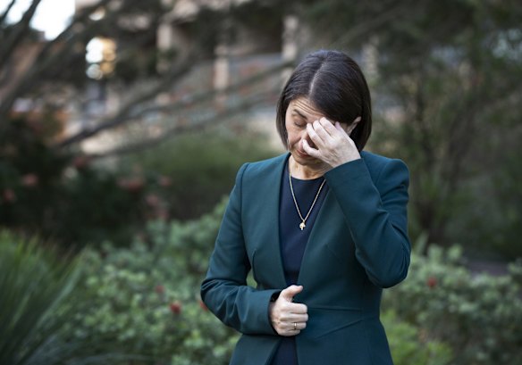 Premier Gladys Berejiklian gives a press conference at NSW Parliament House after giving evidence at ICAC, where she was questioned about her personal relationship with Daryl Maguire, who is an ex-MP at the centre of corruption investigations. October 12, 2020.