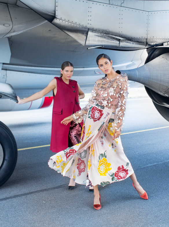 Models Emma and Alejandra wearing designs from the latest collection by Ginger and Smart, which is launching its first bridal collection in March.