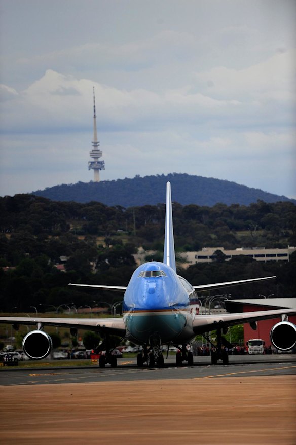 President Obama's plane lands in Canberra.