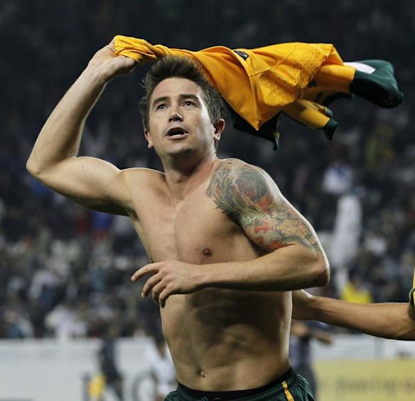 Australia's Harry Kewell, who scored the winning goal in extra-time, celebrates after their 2011 Asian Cup quarter-final soccer match against Iraq at Al Sadd stadium in Doha in this January 22, 2011.