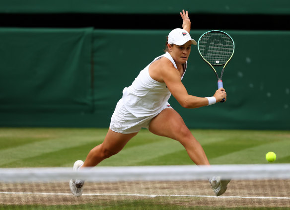 Barty plays a backhand during her winning final. 