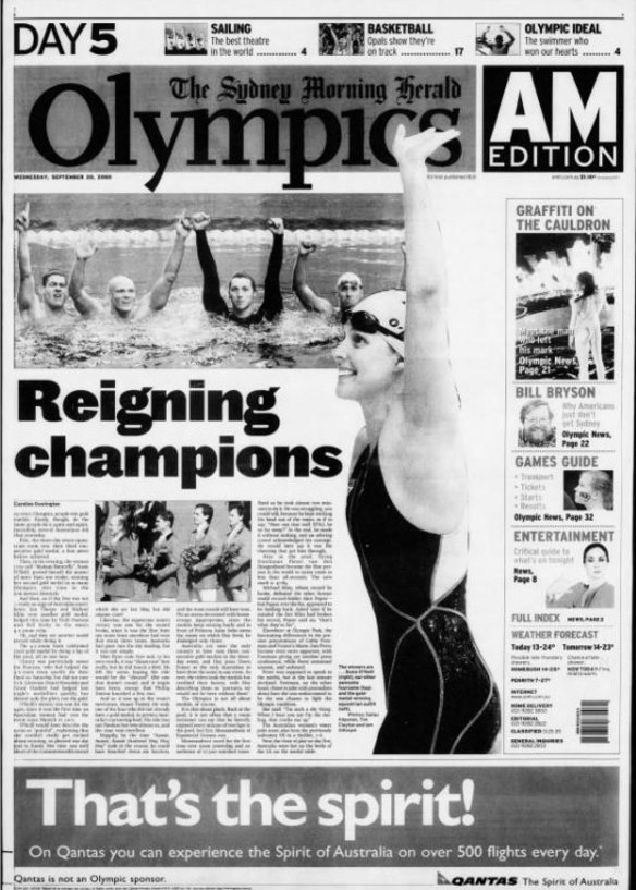 How the Herald reported Australia's latest golden run in the pool on September 20, 2000.
