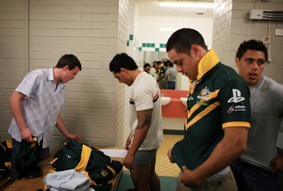 The Hayne Plane: Jarryd Hayne tries on his first Australian jersey after being selected in the 2006 Four Nations squad.