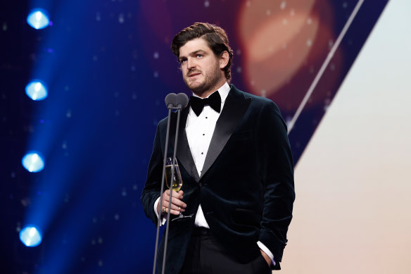 Gone but not forgotten: Angus Brayshaw delivered an emotional speech at the Brownlow.