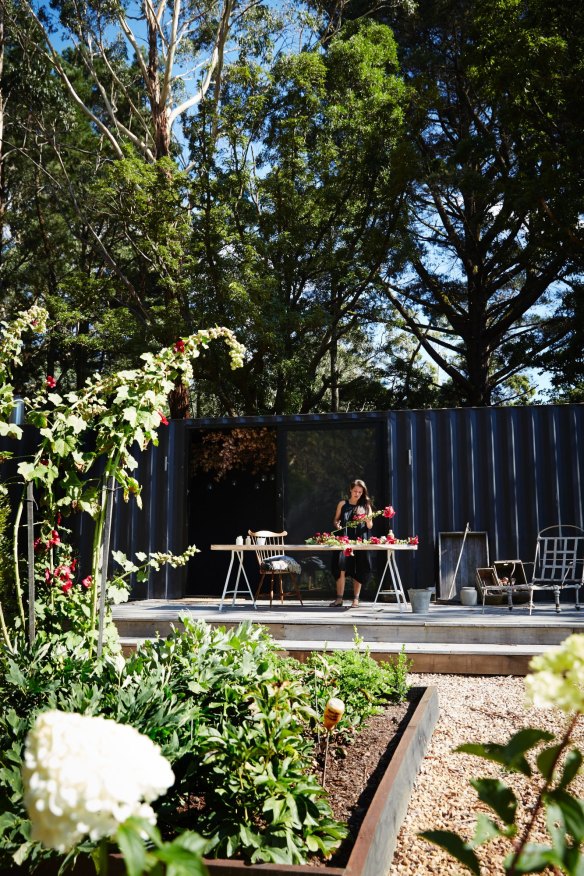 Natasha holds horticultural workshops and exhibitions in a converted shipping container next to the flower garden. 